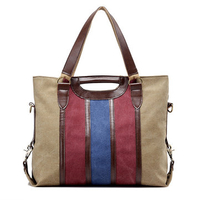 Women Canvas Rainbow Stripe Handbag Outdoor Casual Tote Bag Picnic Bag Crossbody Bag