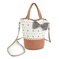 Women Canvas Round Dot Bucket Bag Hitcolor Crossbody Bag