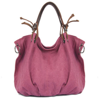 Women Canvas With Genuine Leather Hobos Bag Handbag Shoulder Bag