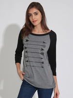 Women Casual Arrow Pattern Stitching Long Sleeve O-neck T-shirt