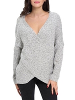 Women Casual Cross Wrap V-neck Tunic Long Sleeve Sweater