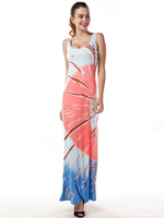 Women Casual Floral Print Sleeveless O-neck Maxi Dress
