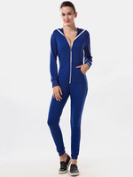 Women Casual Front Zip Hooded Long Sleeve V-neck Sport Jumpsuit