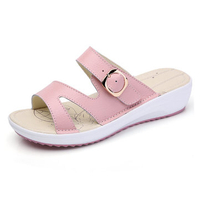 Women Casual Leather Slip On Flat Platform Sandals