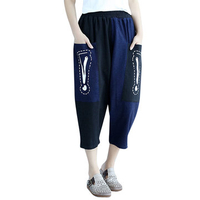 Women Casual Loose Patchwork Bang Big Pocket Pants