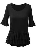 Women Casual Loose Solid Color Flare Half Sleeve O-Neck Blouses