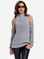 Women Casual Off-shoulder Stand Collar Long Sleeve Sweater