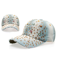 Women Casual Outdoor Sport Hat Bling Spot Drill Cowboy Baseball Cap Peaked Cap