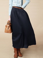 Women Casual Pleated Solid Color Skirt