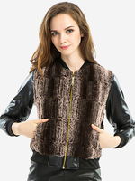 Women Casual Print PU Leather Stitching Coat