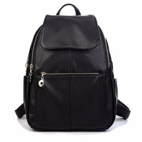 Women Casual PU Leather Black Shoulder Bag School Bag Backpack