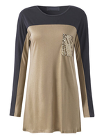 Women Casual Sequins Stitching Long Sleeve O-neck T-shirt