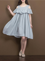 Women Casual Solid Color Ruffled Off Shoulder Dresses