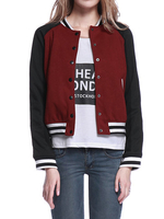Women Casual Sport Contrast Color Patchwork Long Sleeve Baseball Jacket Coat