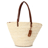 Women Casual Stylish Beach Bags White Corn Husk Weaving Bag Shoulder Bags