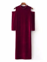Women Casual Velvet Cold Shoulder Bodycon Dress
