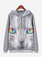 Women Cats Printed Long Sleeve Casual Cotton Hooed Sweatshirt