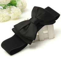 Women Chiffon Bowknot Elastic Bow Wide Stretch Buckle Waistband Waist Belt