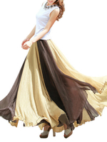 Women Chiffon Mix Color Pleated Elastic Waist Maxi Skirt