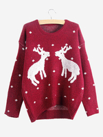 Women Christmas Cartoon Printed Long Sleeve Pullover Knit Sweater