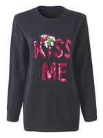 Women Christmas Printed Long Sleeve Sequins Pullover Sweaters