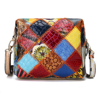 Women Colorful Genuine Leather Crossbody Bag Patchwork Shoulder Bags