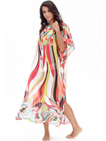 Women Colorful Printed Short Sleeve Chiffon Beach Maxi Dress