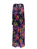 Women Deep V-Neck Floral Printed Chiffon See-Through Maxi Dresses