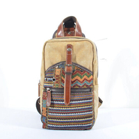 Women Dual-Use Ethnic Style Canvas Genuine Leather Crossbody Bag