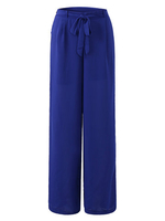 Women Elastic Waist Pure Color Chiffon Wide Leg Pants