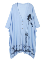 Women Ethnic Ink Printing Split Loose Knitted Cardigan