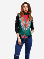 Women Ethnic Printed Long Sleeeve Zipper Baseball Coats