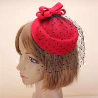 Women Fascinator Pillbox Felt Wool Hat Hair Clip Formal Dress Bowknot Veil