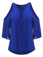 Women Fashion Casual Short Sleeve Lace Up Off Shoulder Blouse