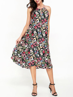 Women Floral Printed Halter Backless Side Split Dresses