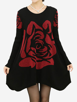 Women Floral Printed Long Sleeve Loose Irregular Hem Sweaters
