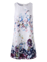 Women Floral Printed Sleeveless O-Neck Mini Dresses