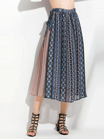 Women Floral Printed Stitching Drawstring Chiffon Skirts For Women