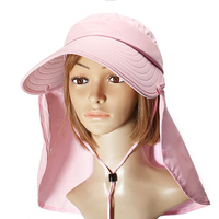 Women Foldable Face Neck Anti-UV Wide Brim Beach Hat Outdoor Visor With Mask Gardening Sun Hat