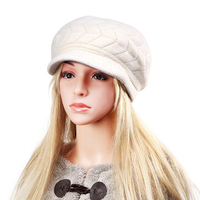 Women Fur Blend Wool Beret Hat Thicken Warm Plush Lining Beanie Outdoor Ski Hat