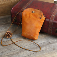 Women Genuine Leather Bucket Phone Bag Mini Crossbody Bag Shoulder Bag
