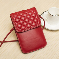 Women Genuine Leather Lingge Phone Bag Mini Crossbody Bag