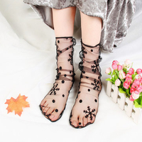 Women Girl Check Dot Star High Push Socks Summer Glass Mesh Harajuku Style Sock