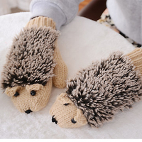Women Girls Cute Cartoon Hedgehog Gloves Winter Warm Knit Outdoor Mittens