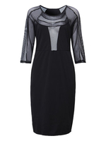 Women Grid Patchwork Hollow Out Long Sleeve Bodycon Pencil Dress