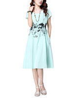 Women Ink Printing Drawstring A-line Cotton Linen Dress