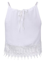 Women Lace Crochet O Neck Strap Chiffon Tank Tops