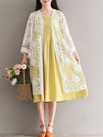 Women Lace Hollow Out Long Sleeve Sunscreen Long Kimono