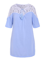 Women Lace Patchwork Half Sleeve V-Neck Casual T-shirts