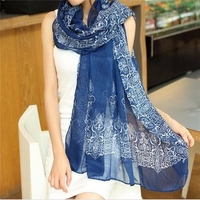 Women Ladies Vintage Chinese Style Porcelain Printing Long Scarf Shawl Wrap Scarves